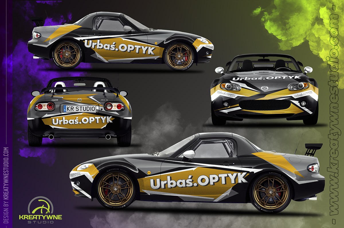 Oklejenie samochodu wyścigowego Mazda RX7 cup